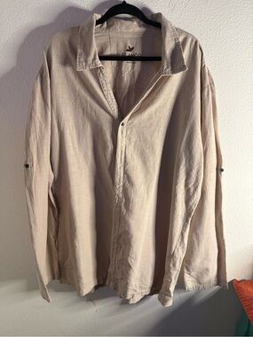 Blanco By Nature XXL Men’s 100% Peruvian Cotton Roll Tab Sleeve Resort Shirt Tan